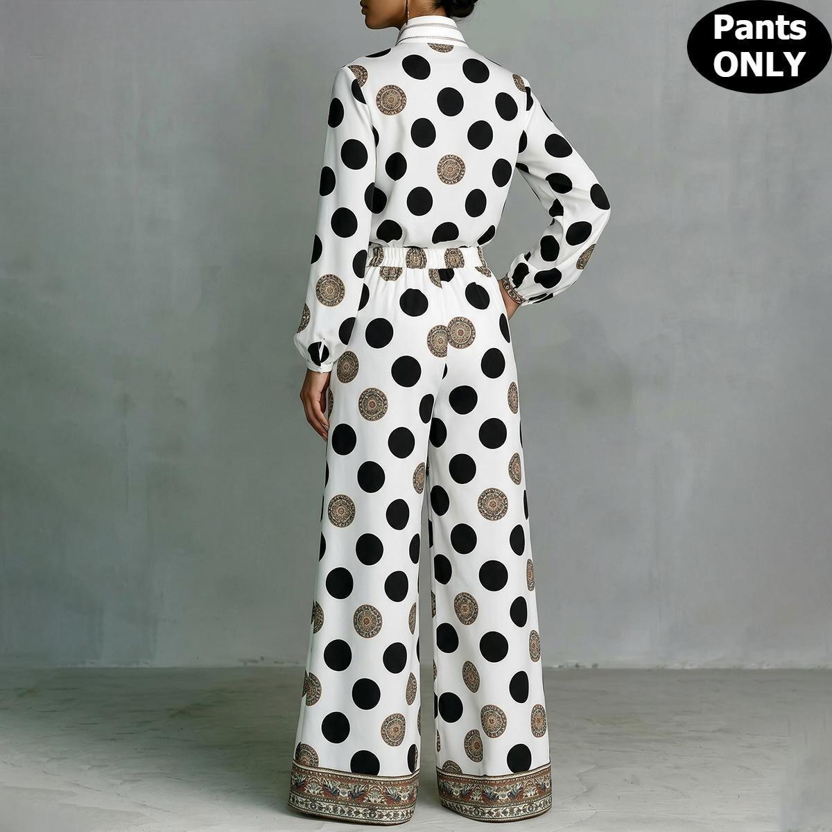 Women's Dot Paisley Floor-Length Palazzo Pants - High Waist Silky Satin Loose Leg Trousers with Side Pockets, Hidden Zip, Elastic Back Waistband, Resort & Workwear Bottoms, Loose Legs,clothes for back to school,first day of school outfits Women's Dot Paisley Floor-Length Palazzo Pants - High Waist Silky Satin Loose Leg Trousers with Side Pockets, Hidden Zip, Elastic Back Waistband, Resort & Workwear Bottoms, Loose Legs,clothes for back to school,first day of school outfits