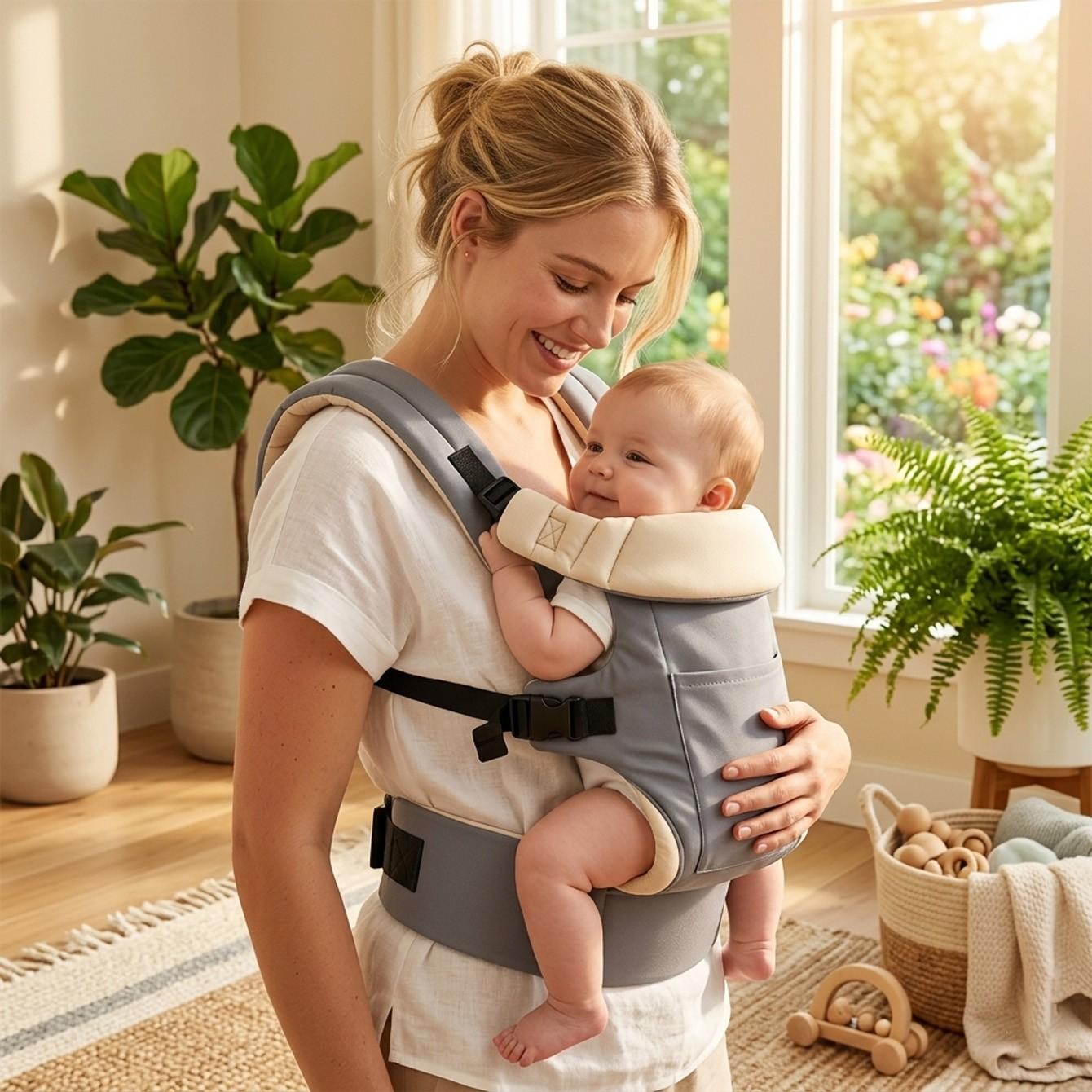 Multifunctional Baby Carrier Front and Back Use, Adjustable Kangaroo Style Backpack for Infants, Hands-Free Baby Sling for Travel