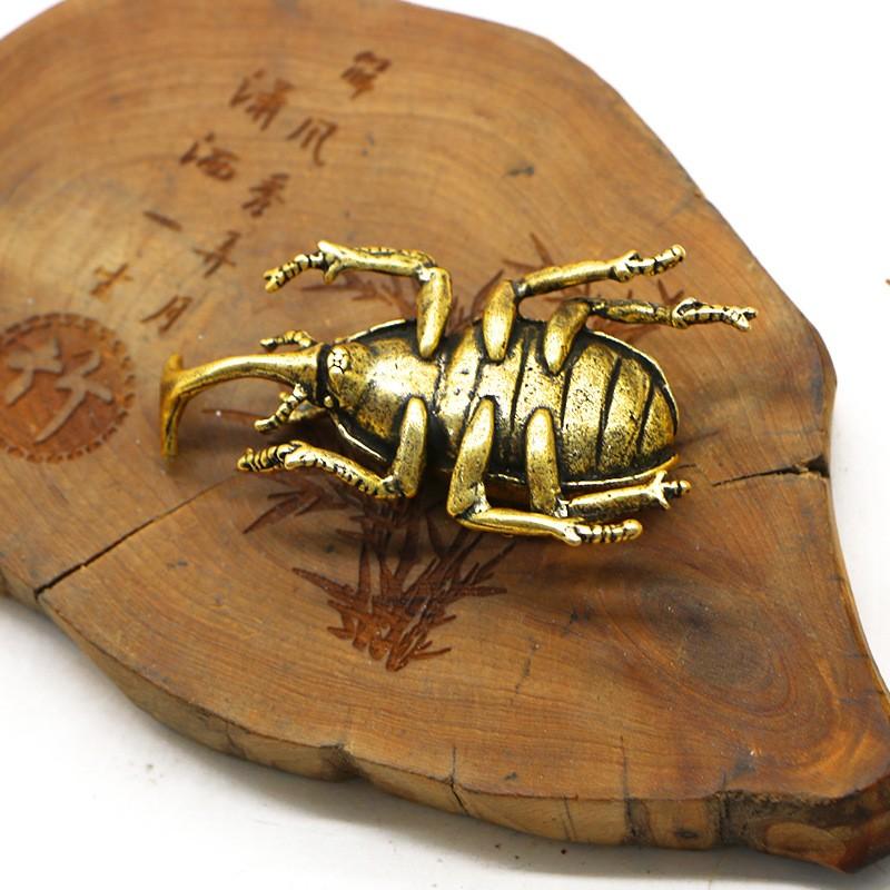 Brass Beetle Figurine, Hercules Beetle Long Horned Shell Bug Model, Metal Ornament, No Base Included, Decorative Accessory