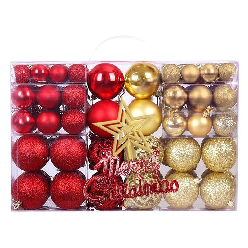 102pcs/Set Christmas Ball Ornaments Storage Box Set Baubles Classic Traditional Luxury Glam Aesthetic Shatterproof Shiny Matte Glittery Red Silver Gold Blue Green Star Topper Home Tree Decor Christmas Decorations
