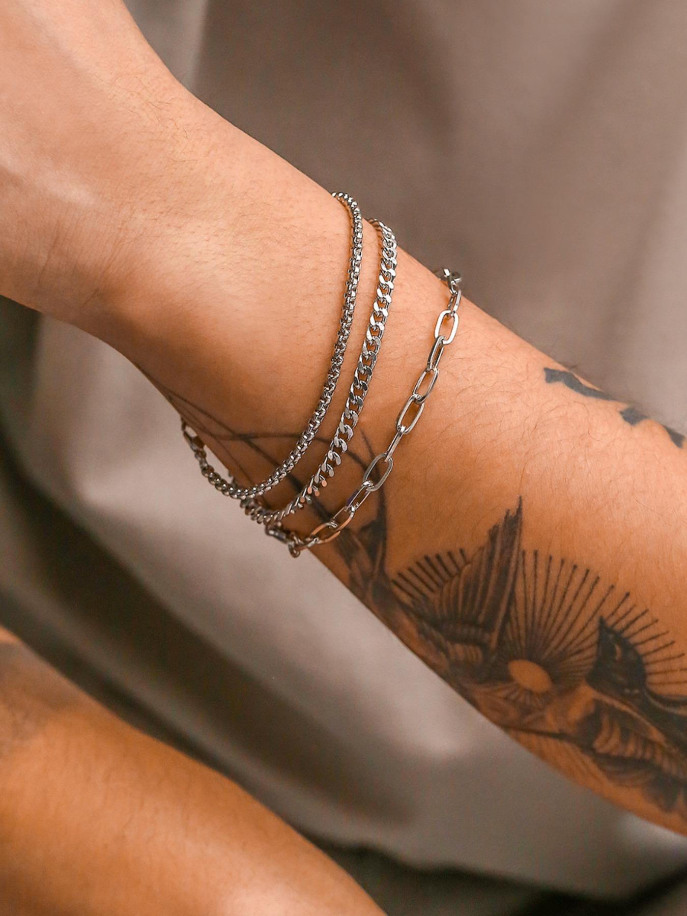 6-piece Set of Simple Stainless Steel Chain Metal Bracelet, Men's and Women's Fashion Trend Street Style Stacked Bracelet Set