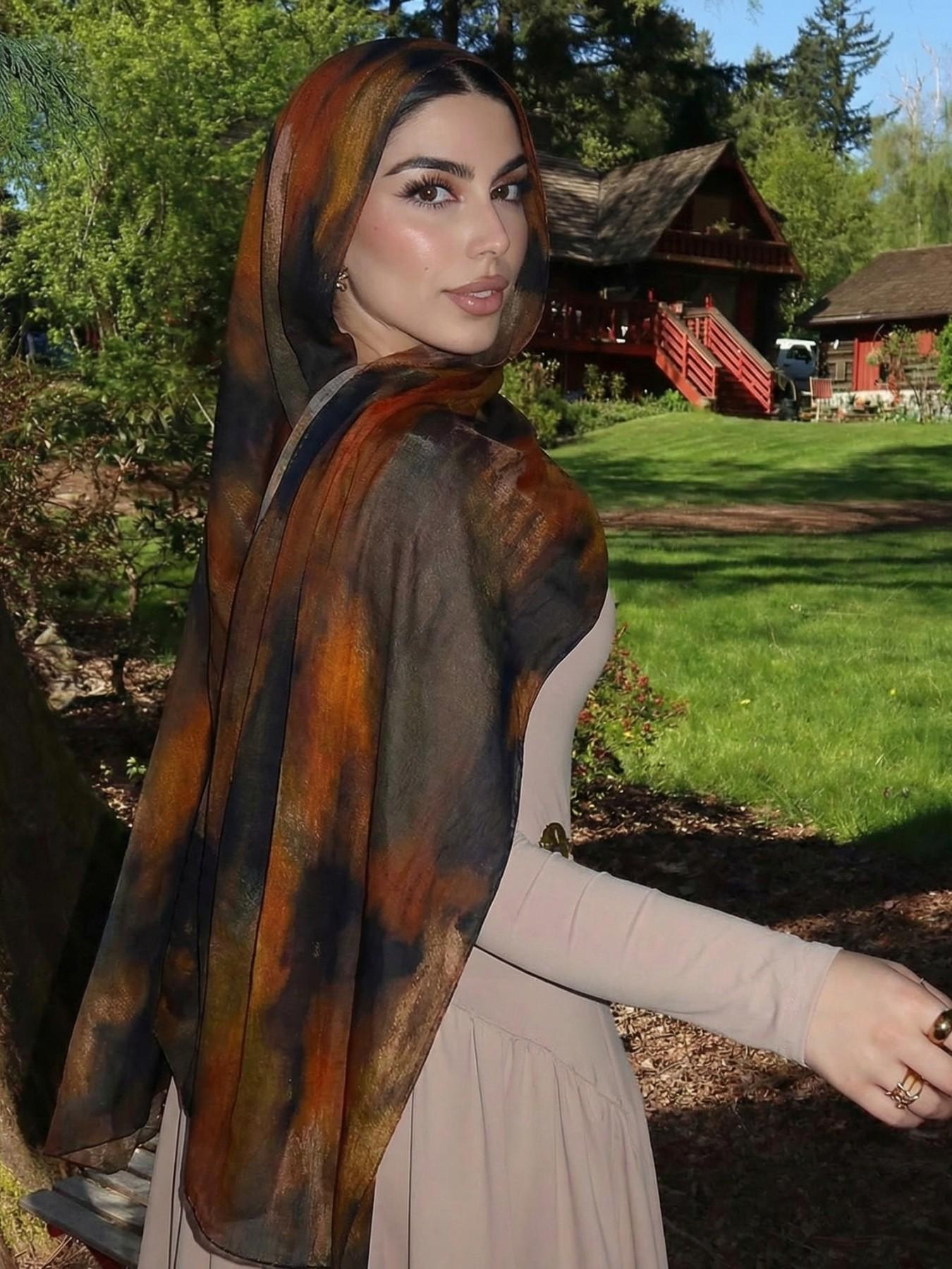 Boho Style Printed Watercolor Hijab Scarf, Elegant Summer Wrap for Women, Versatile Fashion Accessory for All Seasons