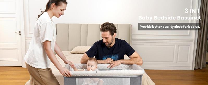 3 in 1 Bassinet Bedside Sleeper, Bedside Crib with Wheels, Mosquito Net, Mattress, 6 Height Adjustable Baby Bed for Infant Newborn (Grey) 3 in 1 Bassinet Bedside Sleeper, Bedside Crib with Wheels, Mosquito Net, Mattress, 6 Height Adjustable Baby Bed for Infant Newborn (Grey)