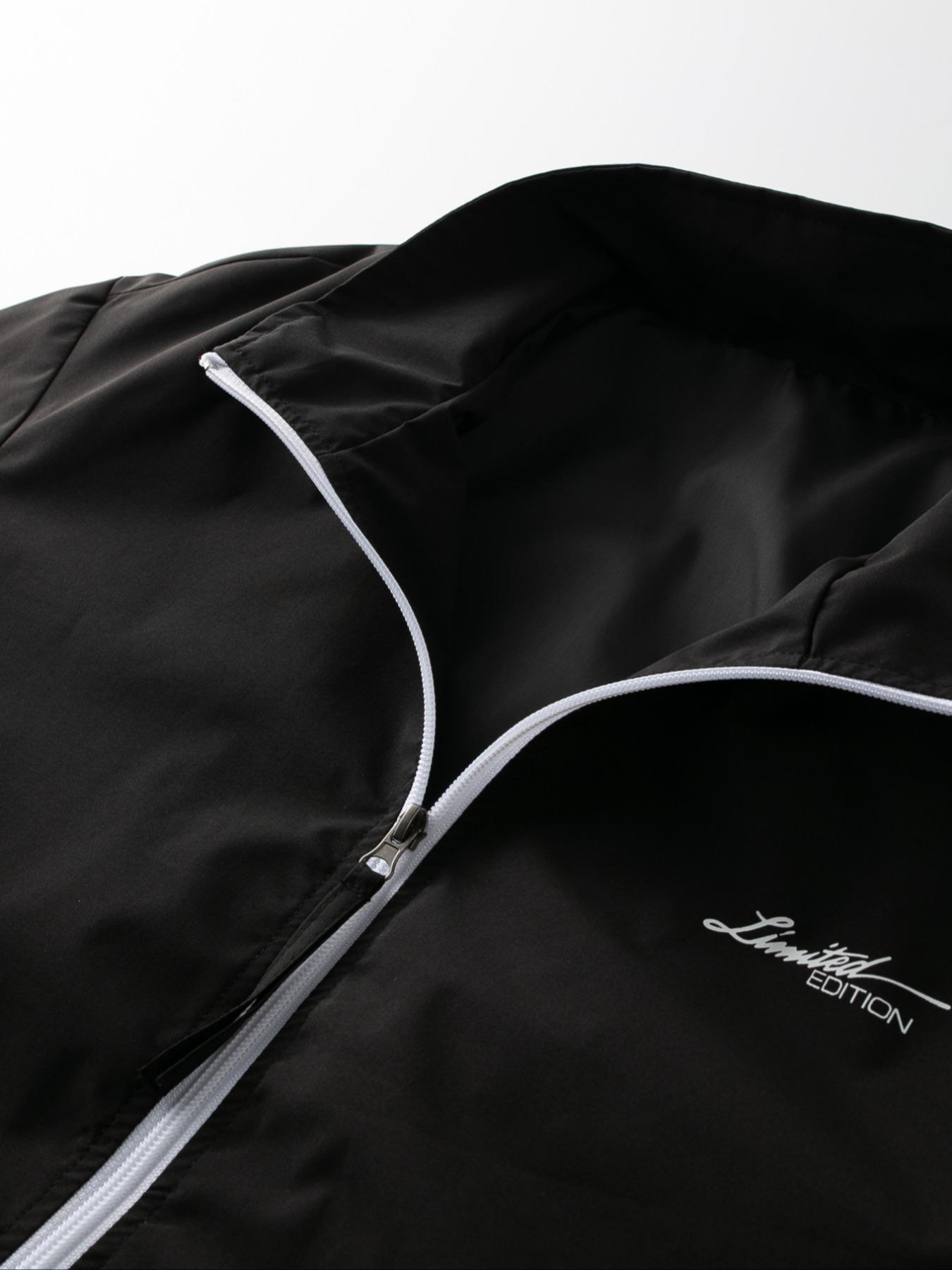 Men's Lightweight Waterproof Colorblock Letter Print Jacket, Windproof Durable Outdoor Casual Cycling Running Coat, Leisure Outdoor Jacket