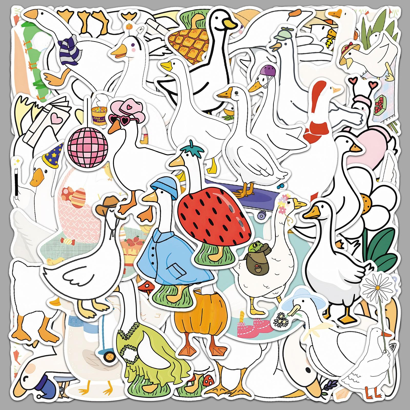 50pcs Cute Goose Stickers, Kawaii Goose Waterproof Vinyl Decals, Cartoon Animal Stickers for Laptop, Water Bottle, Luggage, DIY Scrapbook