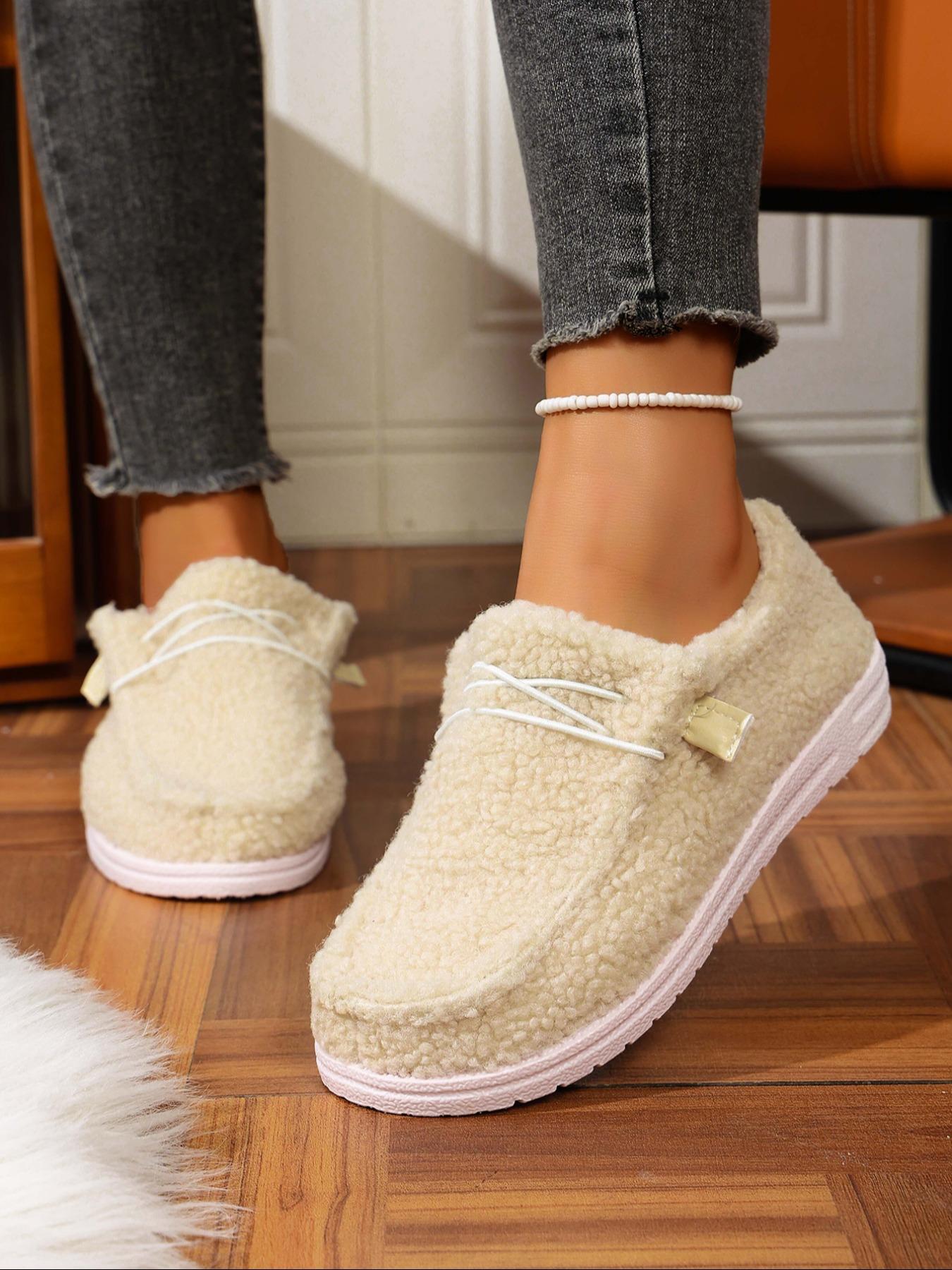 Women's Fashion Cotton Shoes, Casual Slip On, New Style Slip-On Plush Slippers, Fleece Lined Single Shoe, Suitable for Daily Wear & Home Use