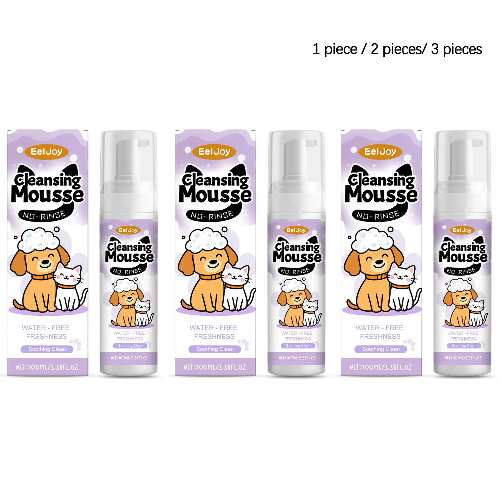 Pet Non-Rinsing Face Mousse (100ML/100ML*2/100ML*3), Gentle Cleansing Deodorizing, Soft Shiny Hair, Moisturizing Smooth, Suitable for Cats and Dogs