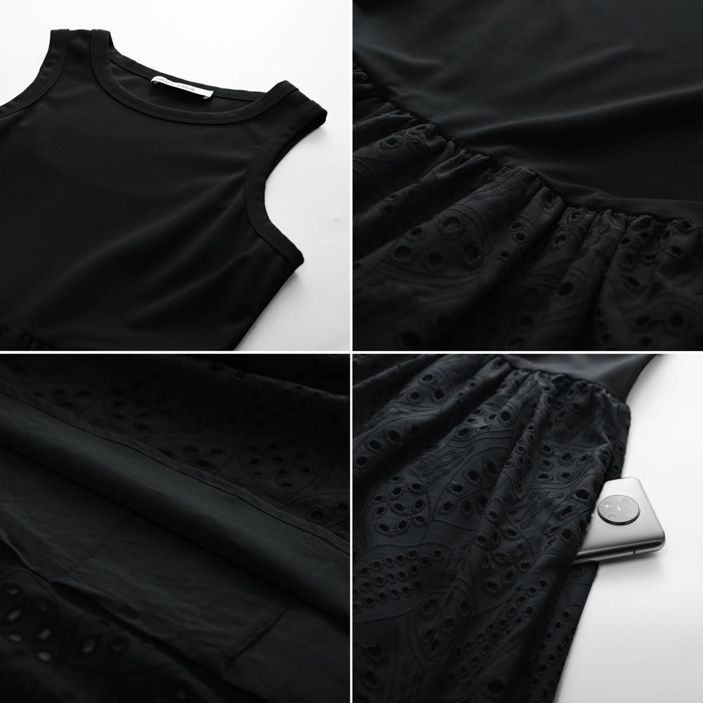 Grace Karin Women's Contrast Fabric Sleeveless Crew Neck Mid-Calf Flared A-Line Casual Dress