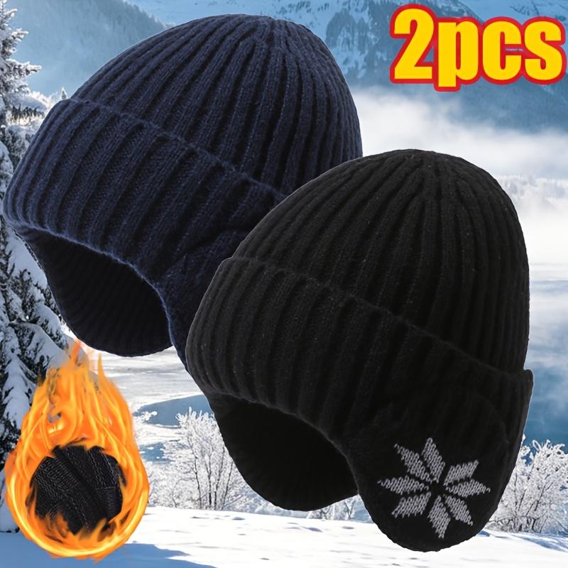 2-Pack Autumn Winter Maple Leaf Knit Beanie Ear Protection Thermal Slouchy Skull Cap Windproof Outdoor Skiing Hiking Hat for Men Women tiktokshopbacktoschool