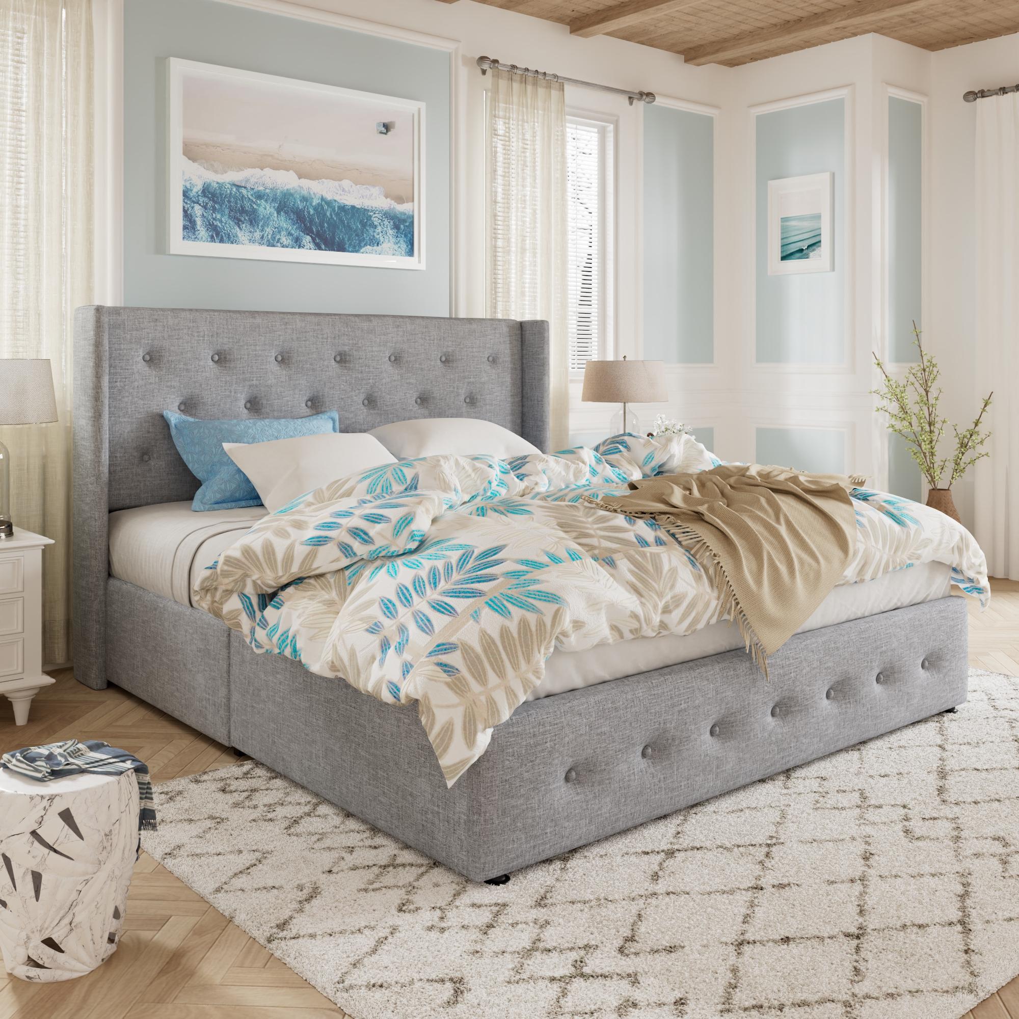 MUTICOR Gas Lift-Up Storage Bed Frame, Linen or Velvet Upholstered Headboard,No Box Spring Needed,Solid Wood Slats,Full/King/Queen Size Bed Frame#TikTokShopBlackFriday #ChristmasGifts