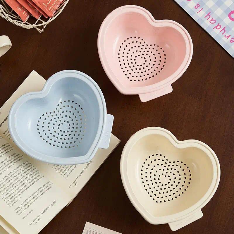Heart-shaped Fruit Drain Basket Cute Cartoon Kitchen Drain Basket Household Vegetable Washing Basin Storage Basket