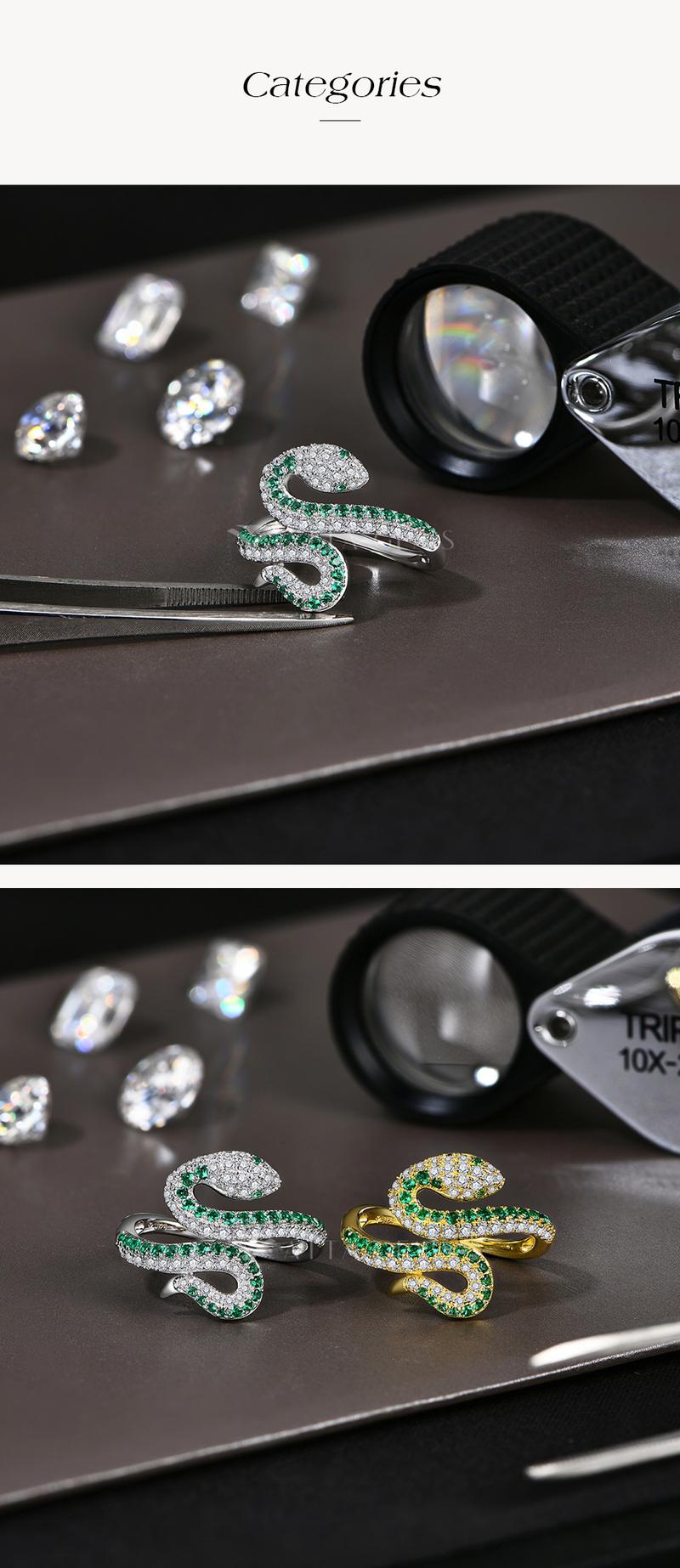 Stunning Lab-Created Moissanite Snake Ring | Sparkling Serpent Jewelry for Bold Style | Unique Design & Luxury 925 Sterling Silver Rings Gift R230