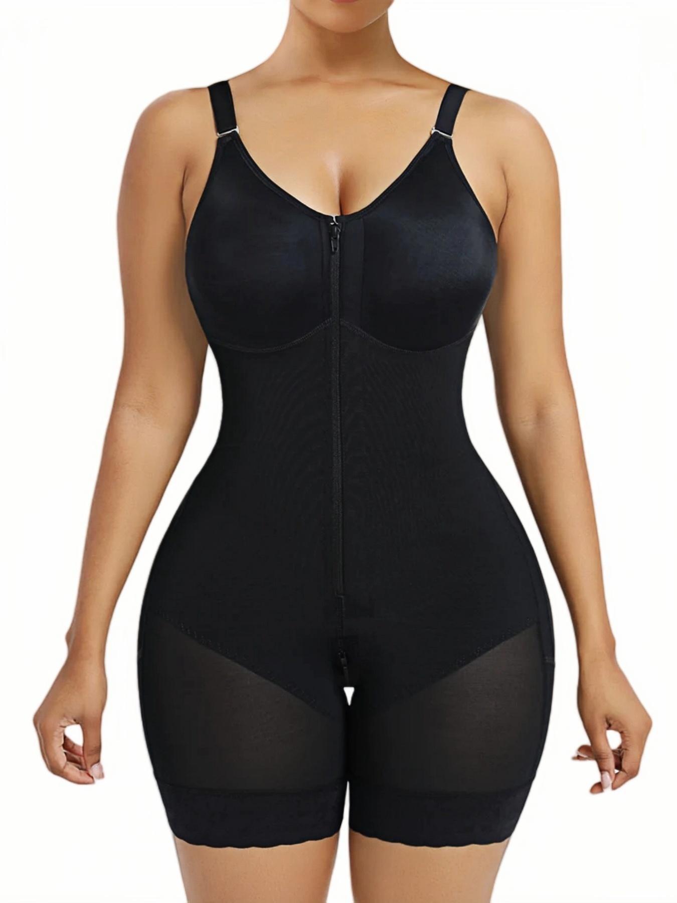 1 Count Women's Adjustable Shoulder Straps Full Body Shaper with Zipper & Hook Closure, Fajas, Colombian Shapewear, Body Shaping Underwear, Lace Decor Zipper Crotch Bodysuit, Abdomen Smoothing Butt Enhancing Shapewear, For Party & Occasions