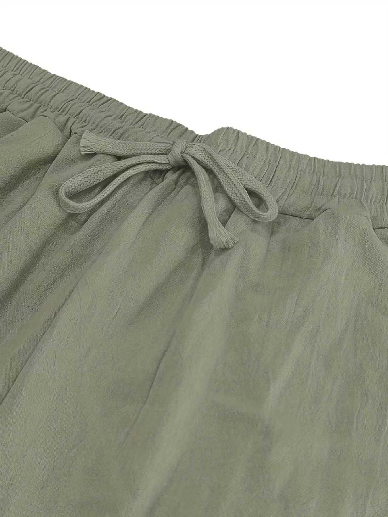 Men's Linen Cargo Pants with Drawstring Waist, Multiple Pockets, Straight Leg, Breathable Outdoor Beach Casual Long Pants