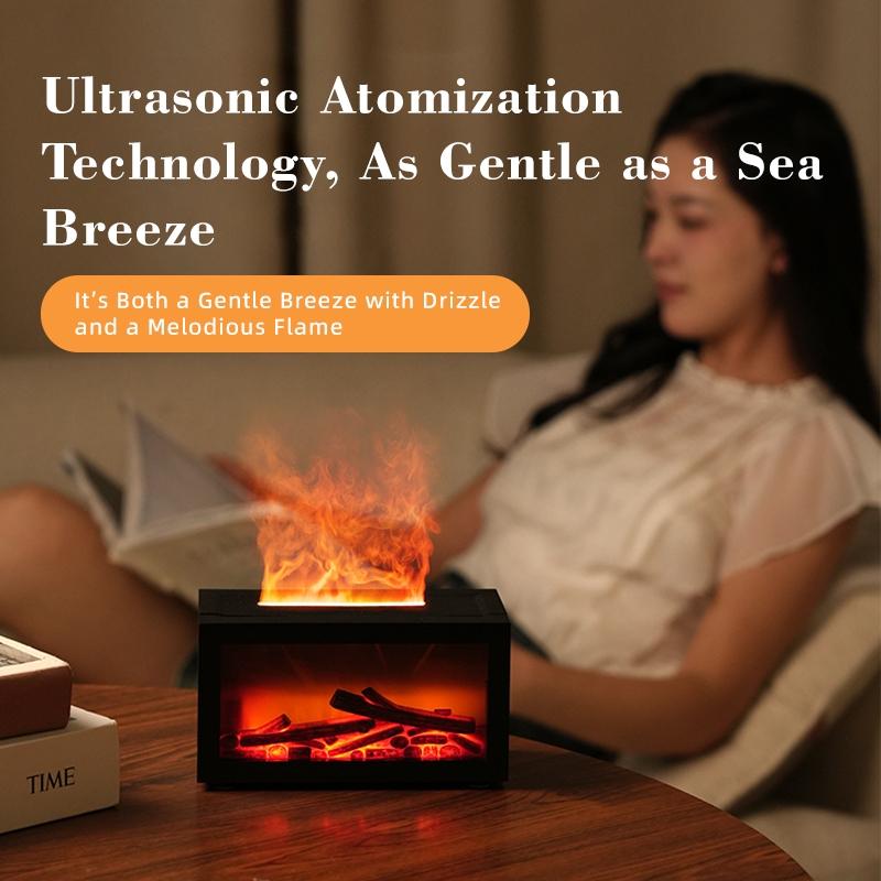 New Vintage Fireplace Silent Essential Oil Diffuser, 3D Realistic Fire Flame Humidifier, Home Desktop Humidifier, Tabletop Air Purifier, Room Humidifier