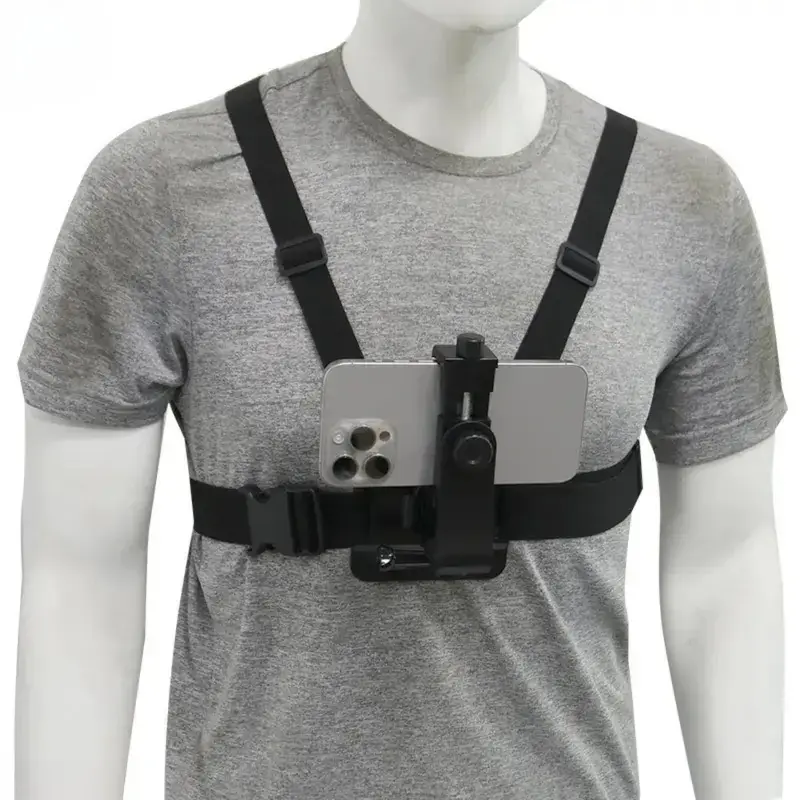 Phone Chest Mount Harness Accessory, Adjustable Strap Anti-Slip Surface Mobile Phone Holder, Stable Hands-Free Mount for Smartphones & Action Cameras, POV Recording for Vlogging, Hiking & Outdoor Sports