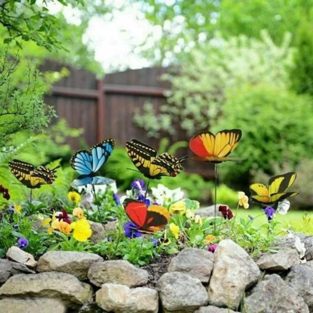 Colorful Waterproof Butterfly Garden Stakes, Reusable Windproof Plastic Lawn Decor for Outdoor Patio, Yard Party Markers & Planter Stakes
