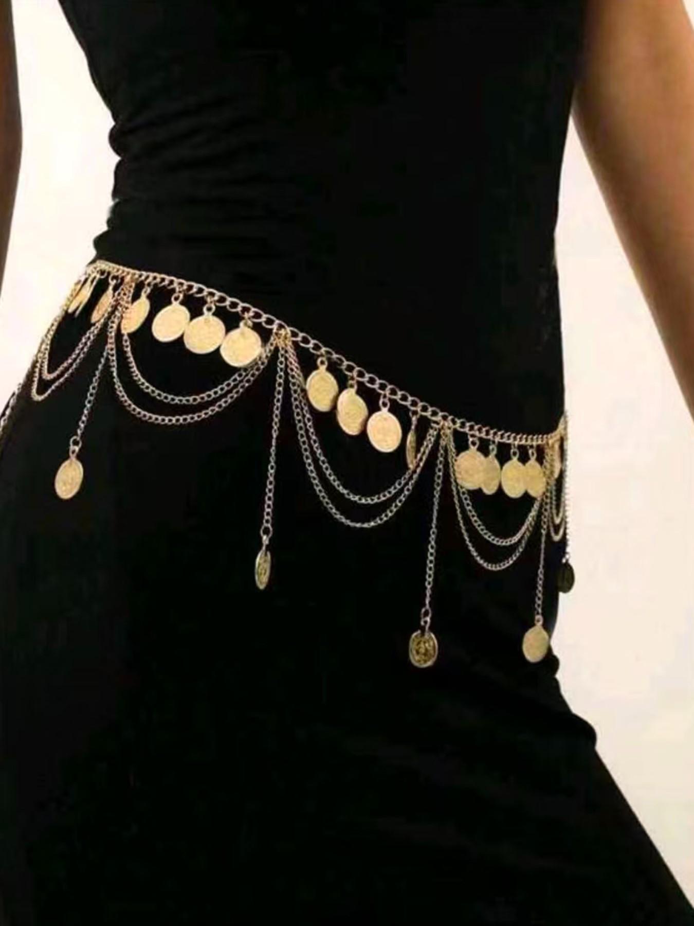 Bohemian Style Waist Chain, 6 Coin Design Belt Accessory, Perfect for Hanfu & Belly Dance, Ideal for Festive Parties