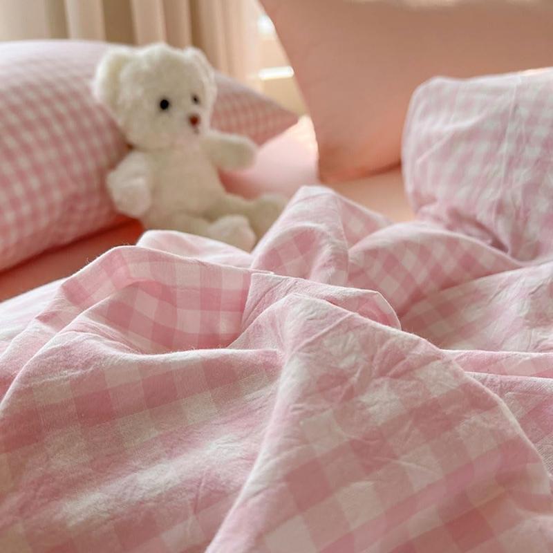 3-Piece Plaid Duvet Cover Set, Large Blue Grid Bedding, Soft Breathable Washed Microfiber, Includes Pillowcases, Bedroom Furniture, Machine Washable Duvet