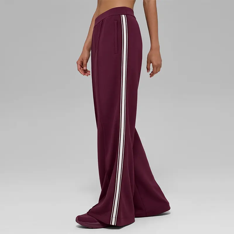 Women's Modal Fabric Air Layer Anti-Pilling White Striped Flowy Loose Wide-Leg Athletic Bottoms, Activewear Sportswear Pants Suitable for Sports & All Seasons, Ankle Length