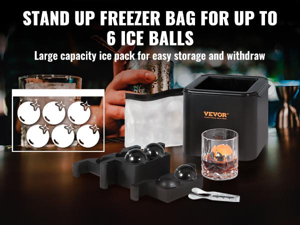 VEVOR Ice Ball Maker, Crystal Clear Ice Ball Maker 2.36inch Ice Sphere with Storage Bag and Ice Clamp, Round Clear Ice Cube 4-Cavity Ice Press Maker Whiskey Scotch Cocktail Brandy Bourbon