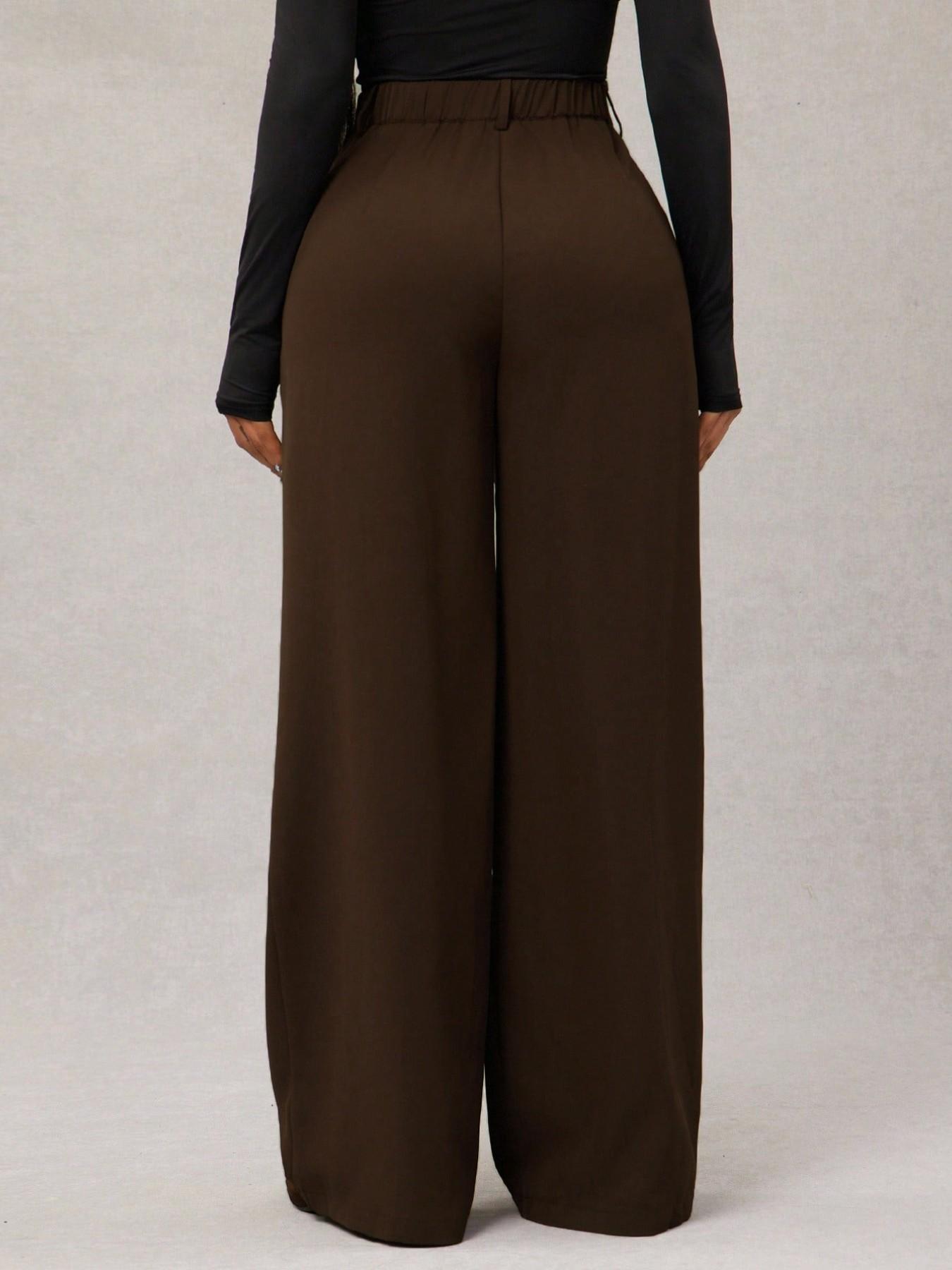 Women's Minimalist Style Fashion Wide Leg Pants, High Waist Elastic Waistband, Commuter & Casual Wear, Comfortable Daily