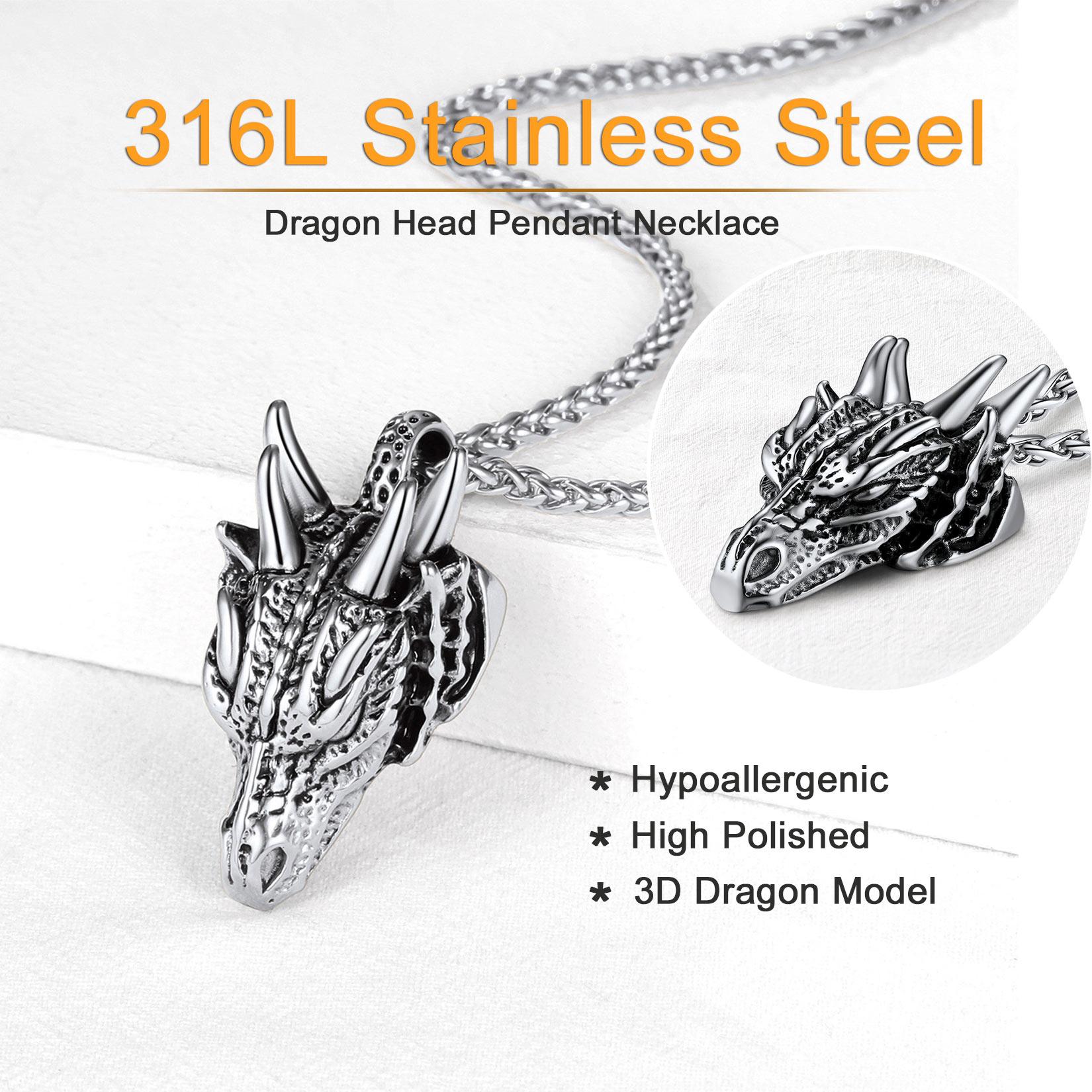 FaithHeart Dragon Head Pendant Necklace For Unisex Stainless Steel Perfect Gift
