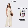 Cider 2-Piece Set Asymmetrical Neck Ruched Top & Mid Rise Wide Leg Draped Trousers Set
