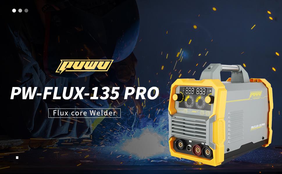 Puwu 135A 110V MIG Welder,Flux Core Welder with Flux MIG/Lift TIG/Stick 3-in-1 IGBT Inverter LED Digital Display Gasless Welder