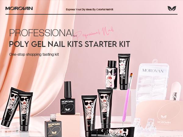 Morovan Poly Gel Nail Kit Starter Kit: 6 Colors Poly Nail Gel Kit with U V Lamp Best Valentine Gift For Her Complete Nail Extension Poly Gel Kit for Beginners
