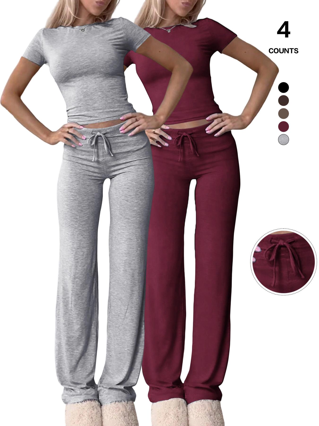 Women's Slim Fit Cropped T-Shirt & High-Waisted Flared Pants Sportswear Set, Casual Style, All Seasons Wear, Perfect for Daily, Athleisure Wear Set
