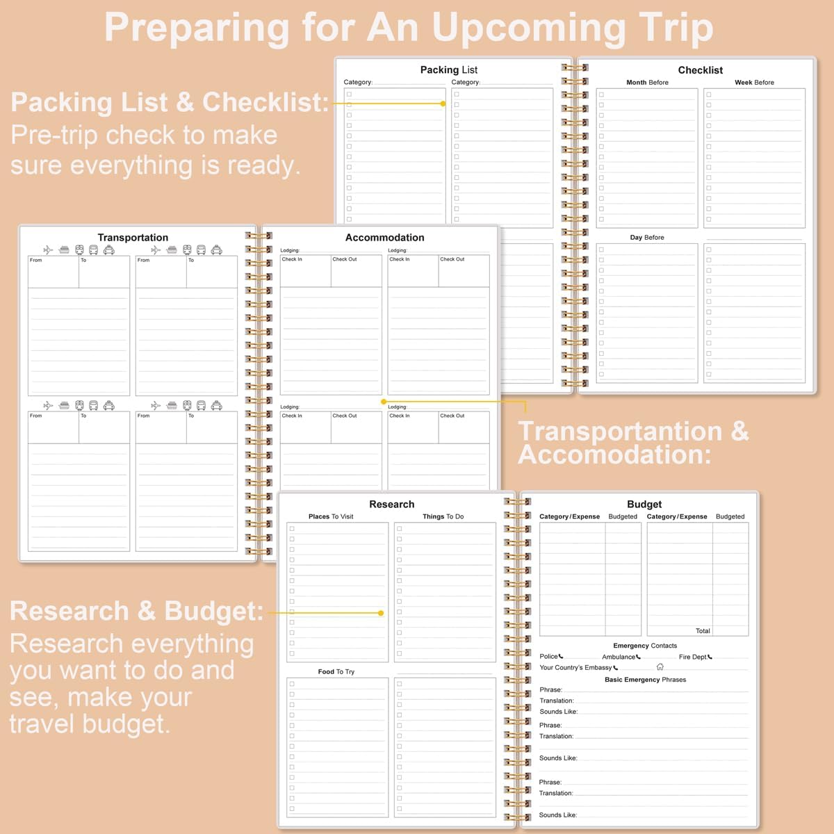Travel Journal for Women & Men, & Road Trip Planner Organizer, Travel Notebook for 6 Trips, Trip Planner to Record Memories and Adventures from Special Trips, 5.8" x 8.5", Rose Leaf Travel Journal for Women & Men, & Road Trip Planner Organizer, Travel Notebook for 6 Trips, Trip Planner to Record Memories and Adventures from Special Trips, 5.8" x 8.5", Rose Leaf