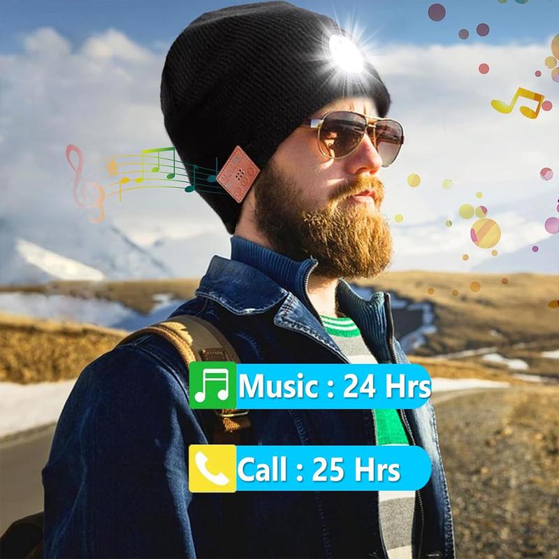 LED Hat Bluetooth Lighted Beanie,Unisex USB Rechargeable 6 LED Headlamp,Musical Knit Hat with Headphones and Built-in Speaker Mic,Unique Christmas Birthday Gifts for Men Him Husband Teen
