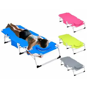 3-in-1 Heavy Duty Tanning Chair with Face Hole Adjustable 5-Position Folding Chaise Lounge Chair Portable Outdoor Lay Flat Beach Lounge for Patio Pool Lawn Camping