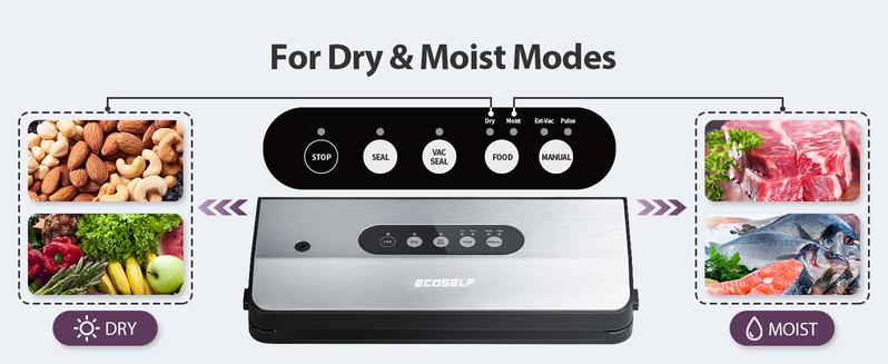 Vacuum Sealer Machine, with 8-in-1 Function& Detachable Tray& Cutter& 10 Bags, Food Vacuum Sealer Saver Machine for Food Storage & Sous Vide,Automatic Sealing Machine,EXT-VAC,Stainless Steel