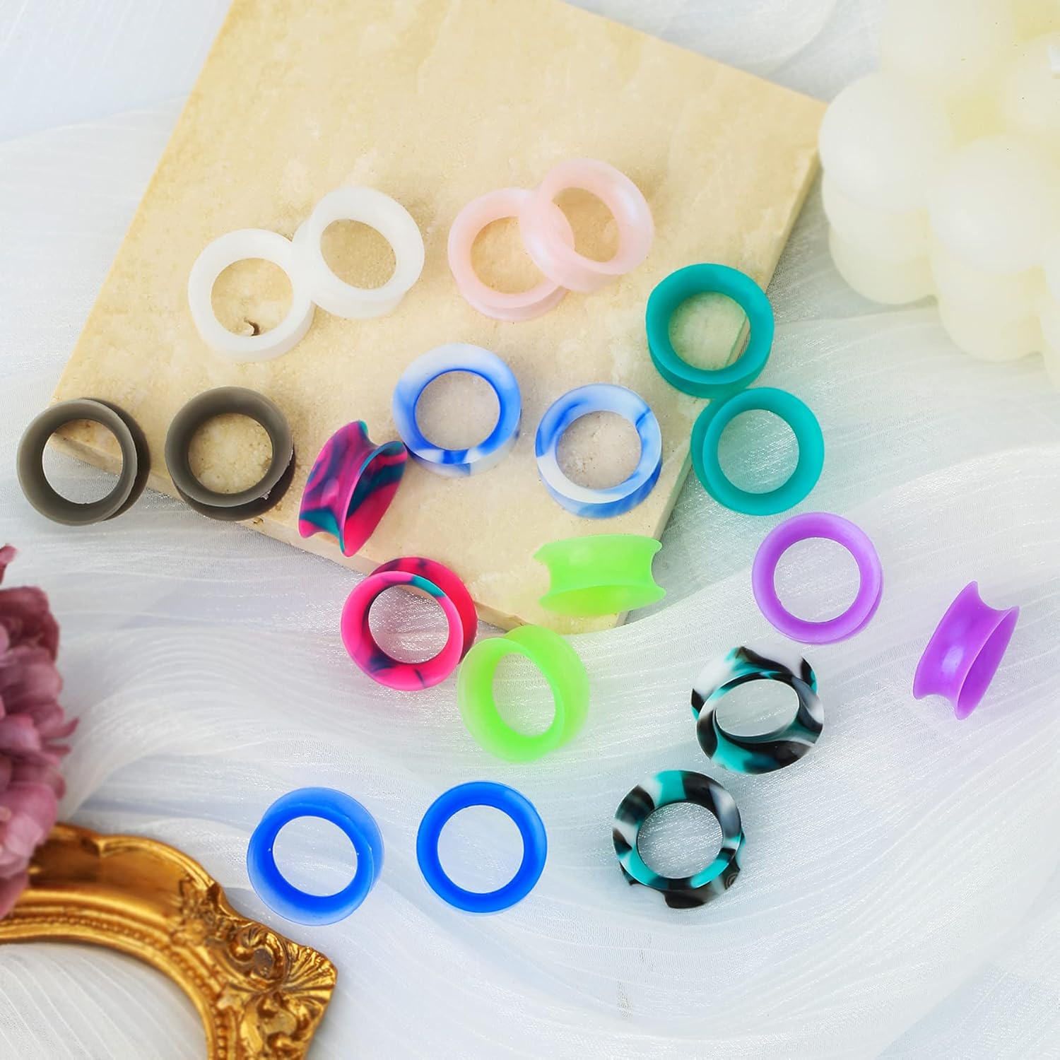 20 count Soft  Ear Gauges  Tunnels Plugs Stretchers Expander Double Flared  Tunnels Ear