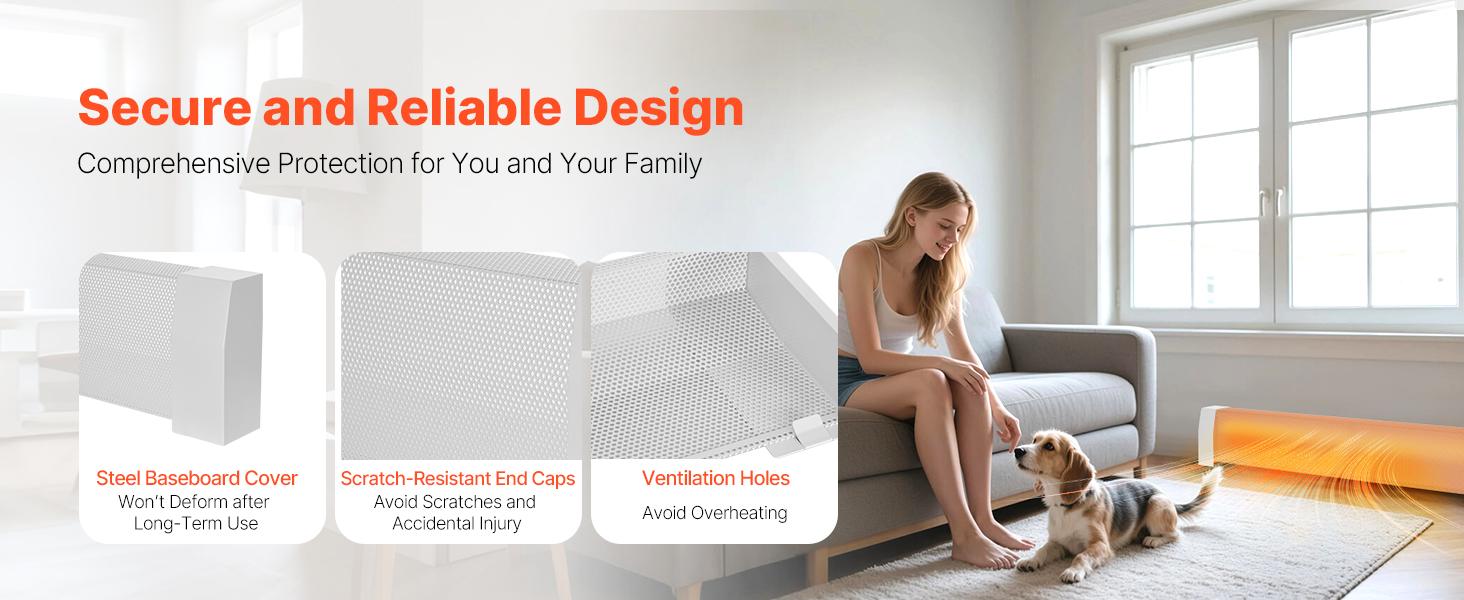 VEVOR Baseboard Heater Covers, Premium Series 3 ft Standard Electric Heating Unit Front Cover for Home Improvement, Heavy-duty Steel, Easy Installation for Bedroom Replacing Old Cover, White