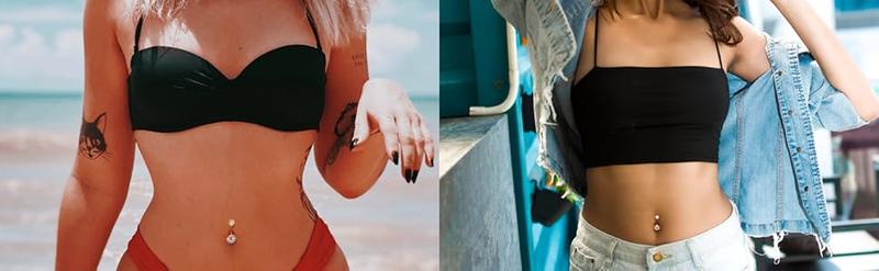 MILACOLATO 14G Belly Bar Belly Button Ring Kit 316L Surgical Steel Dangly Belly Button Piercing Jewellery Long Chain CZ Moonstone Snake Heart Butterfly Belly Bar Pack Silver Gold 10Pcs