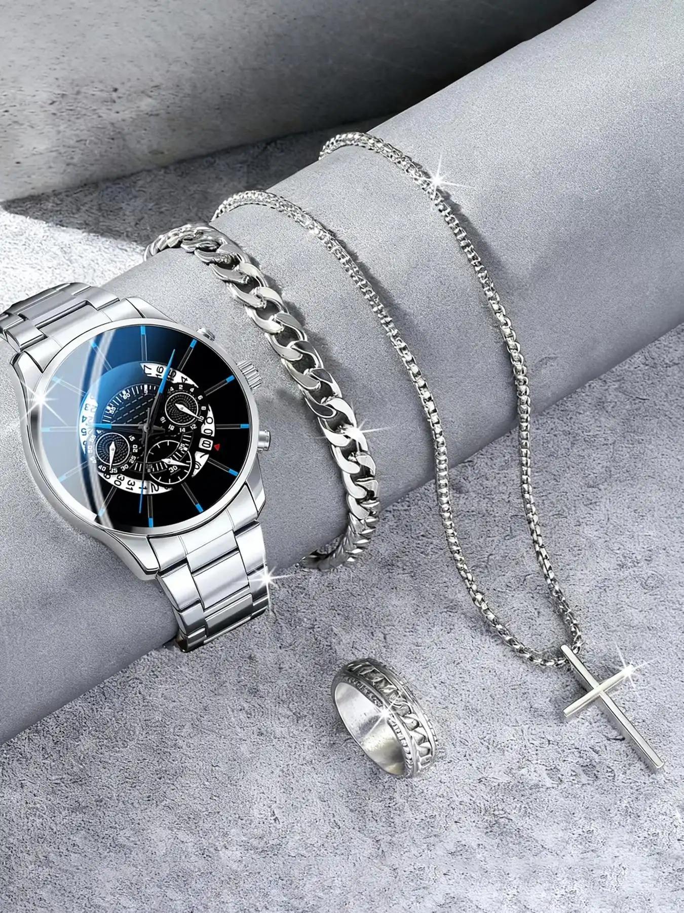 A 4-piece fashionable and avant-garde men's watch set, equipped with a beautifully designed dial and a multifunctional high-end necklace, is an excellent gift for boyfriends, fathers, brothers, or family during holidays