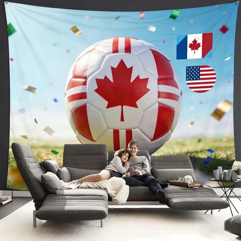 1 pc microfiber FIFA World Cup Soccer Ball Tapestry Canada USA Flag Wall Hanging Home Decor Living Room Bedroom Dining Room Outdoor Holiday Celebration Scene Enhancement Tapestry Background Cloth Hanging Cloth Wall Cloth Decorative Cloth