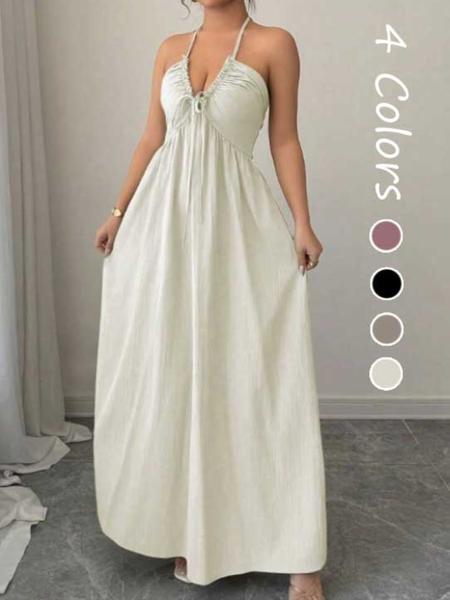 Women's A-Line Dress with Adjustable Straps, Stylish Lace-Up Detail for Summer, Casual Elegant Fashion for Women