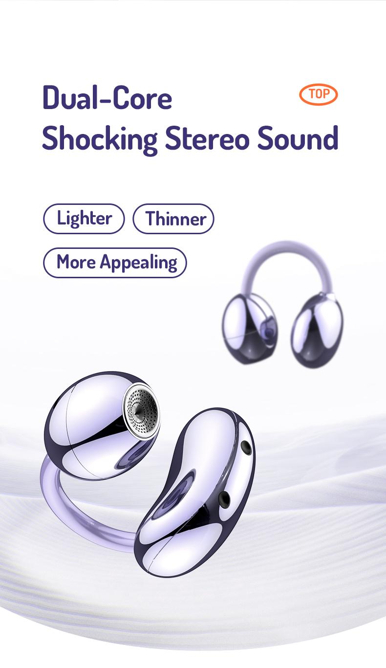 MINISO MS192 Clip on Earbuds Open Ear Wireless BT 5.4 Headphones with Mic and APP, 48H Play, Noise Cancelling, Waterproof, Sports Ear Buds, Comfortable for Ears & Glasses Wearers, Workouts Electronic Audio Headset