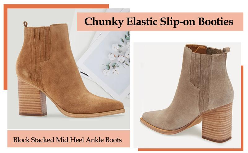 Coutgo Womens Ankle Boots Pointed Toe Chunky Stacked Mid Heeled Faux Suede Leather Booties