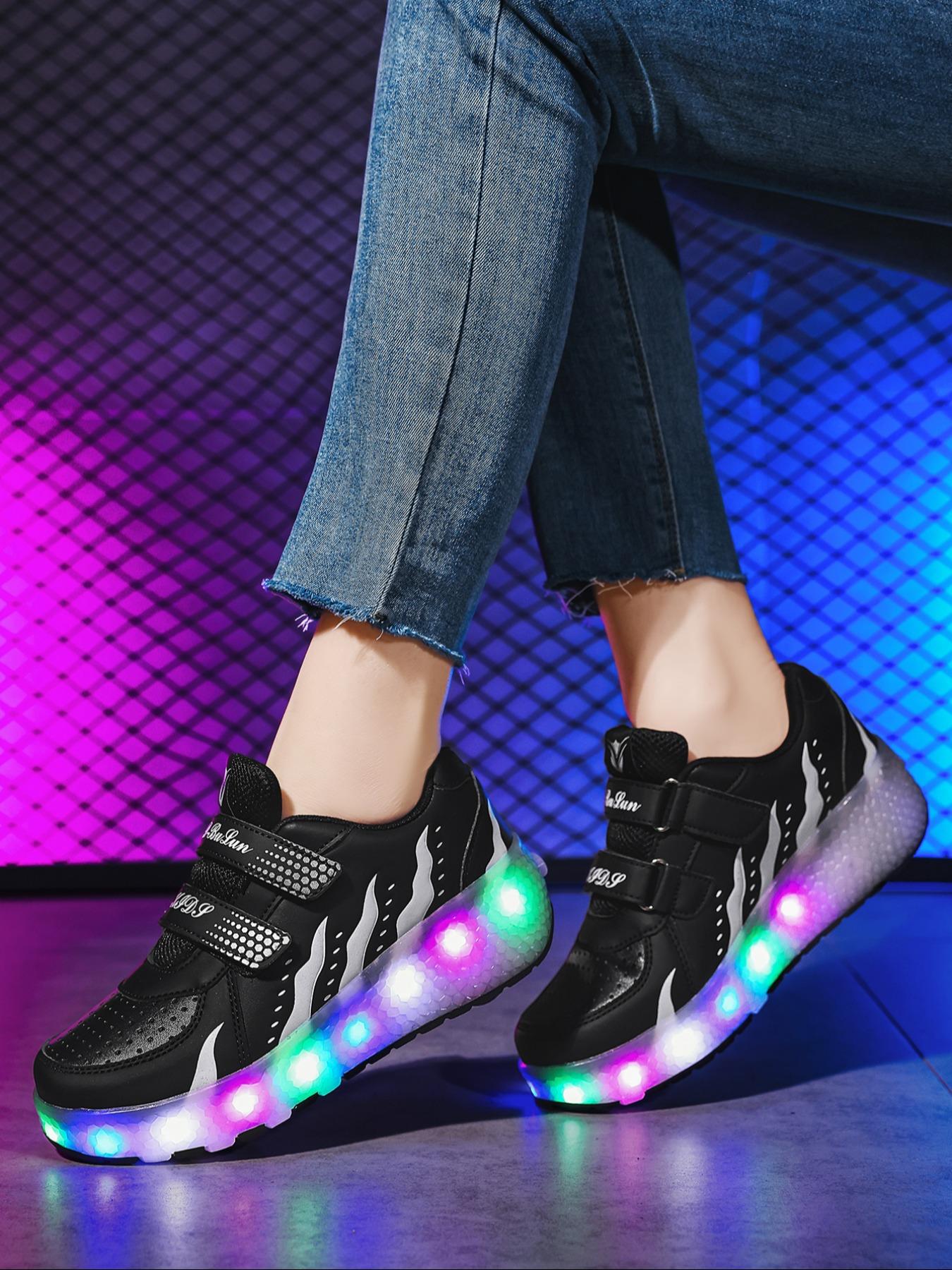 Boys Girls Fashion Breathable Dual-Wheel Skates with LED Lights, Outdoor Sports and Ice Skating, Ideal Gift for Kids and Teens, All Seasons, Double Wheel Design, LED Light Feature, Rubber Sole, Roller Skate Shoes, Shoes with Wheels