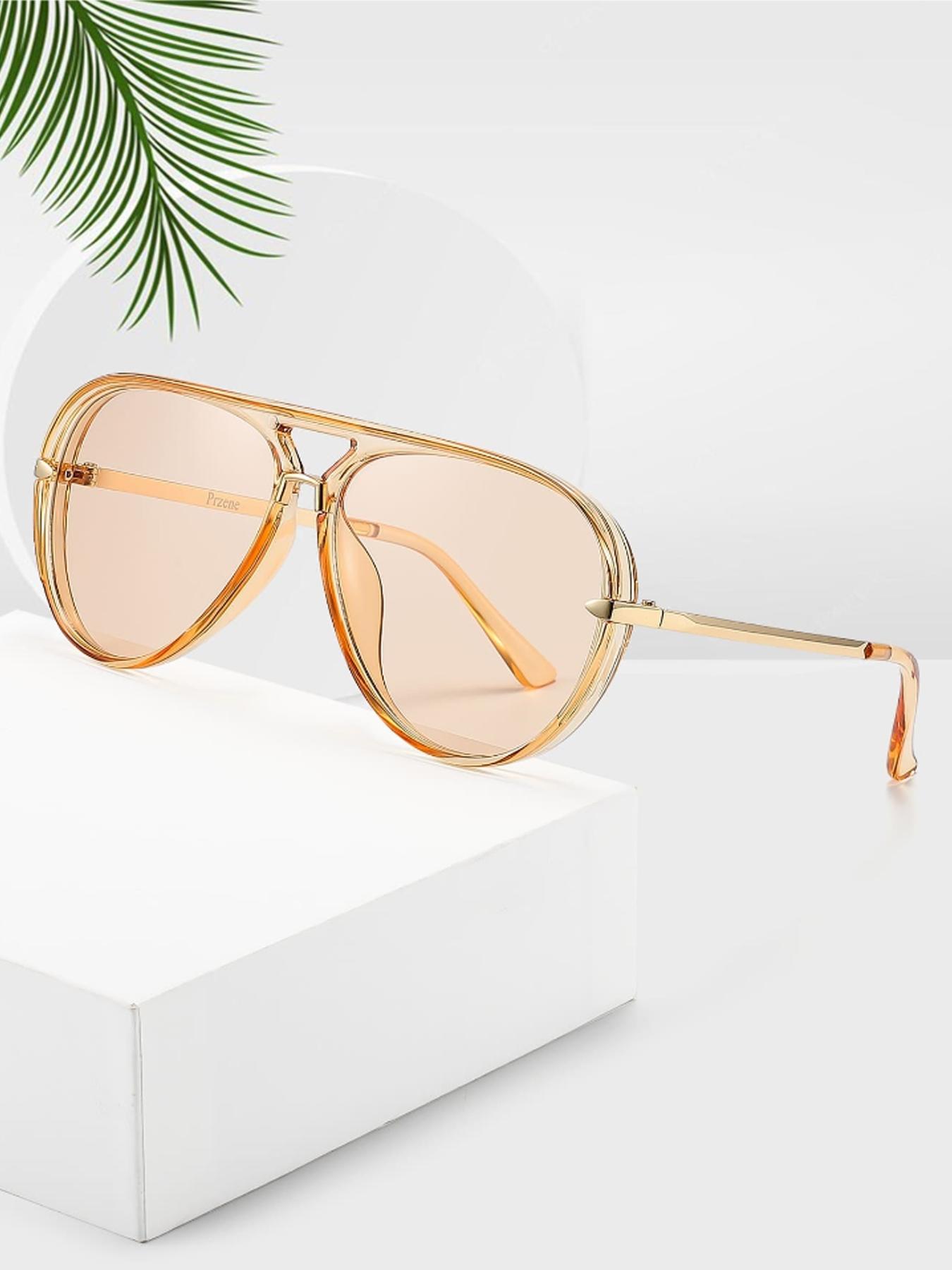 Unisex Vintage Trendy Tinted Lens Sunglasses, Retro Aviator Sunglasses, Fashionable Sunglasses for Men & Women for Everyday Use, Trendy Casual Sunglasses