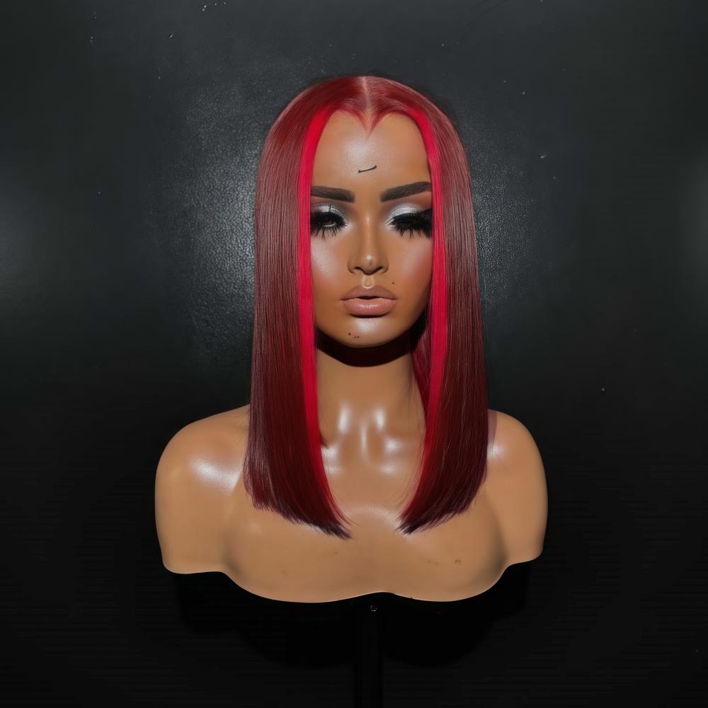 Highlight Red 99J Bob Wig Human Hair 180 Density 13x4 Lace Frontal Wigs for Women Red Highlight Burgundy Transparent Lace Frontal Straight Short Bob Wig Human Hair Wigs Pre Plucked SpringStatements