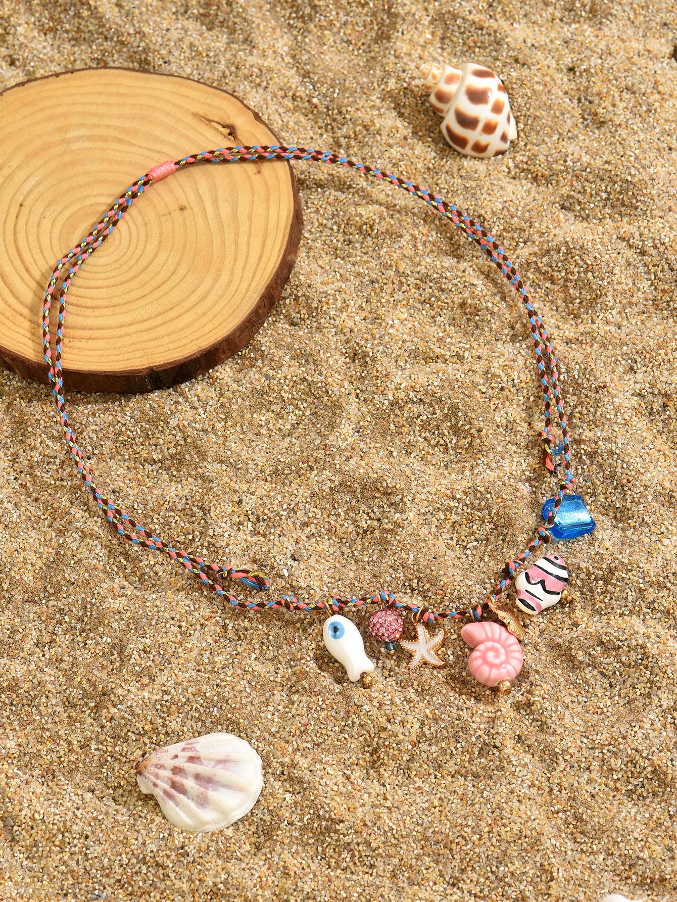 Ocean breeze shell dopamine starfish necklace colorful string ceramic small fish pendant jewelry for women