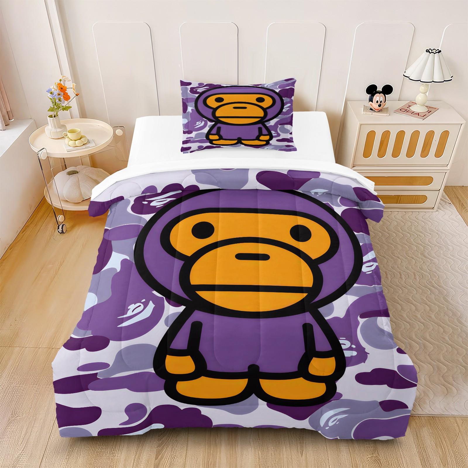 APBE Black White Ape Head Camo Comforter Set, 1 Comforter & 1-2 Coreless Pillowcases, ABC Camo & Ape Head Design, Comfortable Warm Bedding, Minimalist Trendy Industrial Bedroom Decor, Teens & Fans Gift