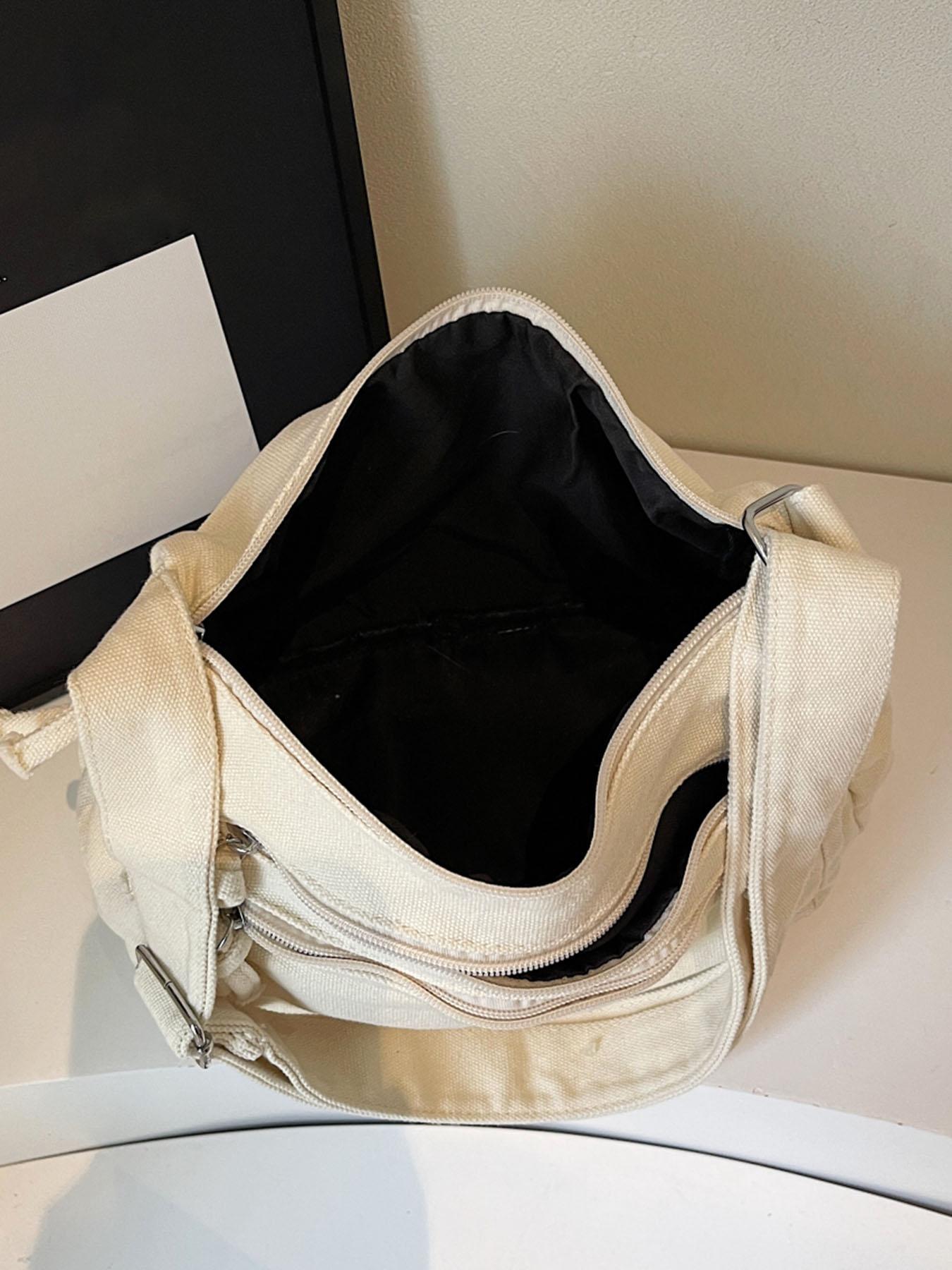 Niche design retro denim washed shoulder messenger bag, multiple zipper pocket design adjustable shoulder strap messenger bag, workwear style fashion trend versatile multi-color selection, suitable for daily commuting, Canvas Crossbody Bag, etc.