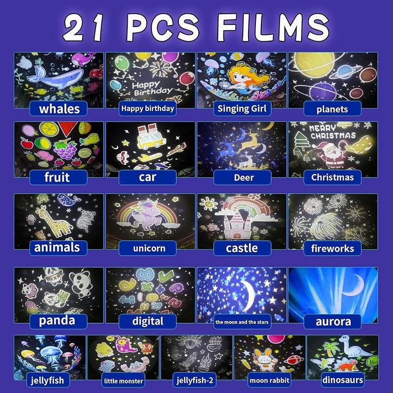 1 PC 21 Sets of Films Ocean Night Light Projector, Kids Projector for Bedroom, USB Powered Ocean Lamp, Stars Projector for Ceiling, 360 Degree Rotation Jellyfish Kids Night Light for Decorating Birthdays, Christmas Gifts, Starry Sky Projector
